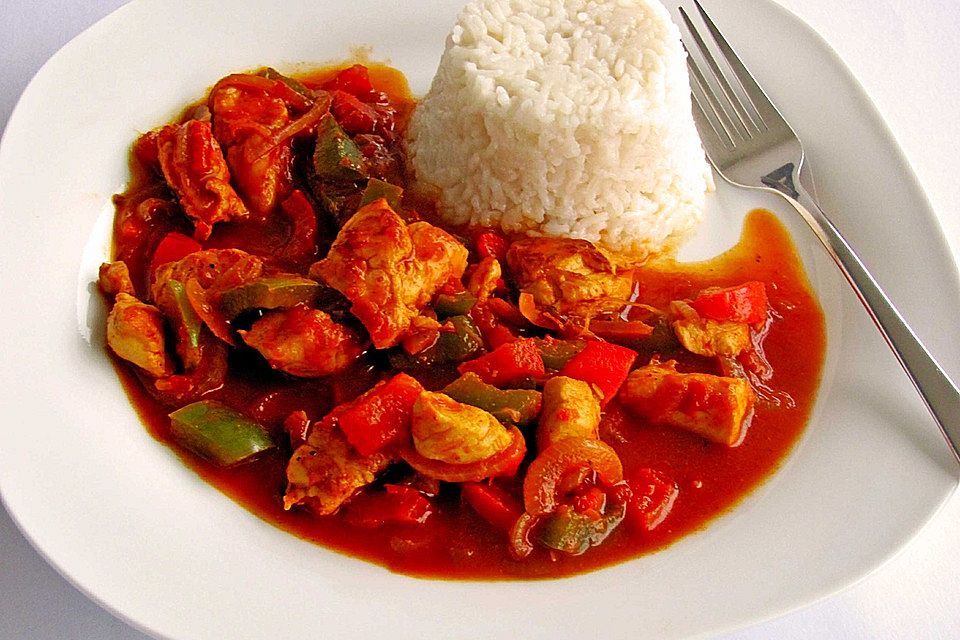 Hähnchengulasch mit Tomatensenfsoße