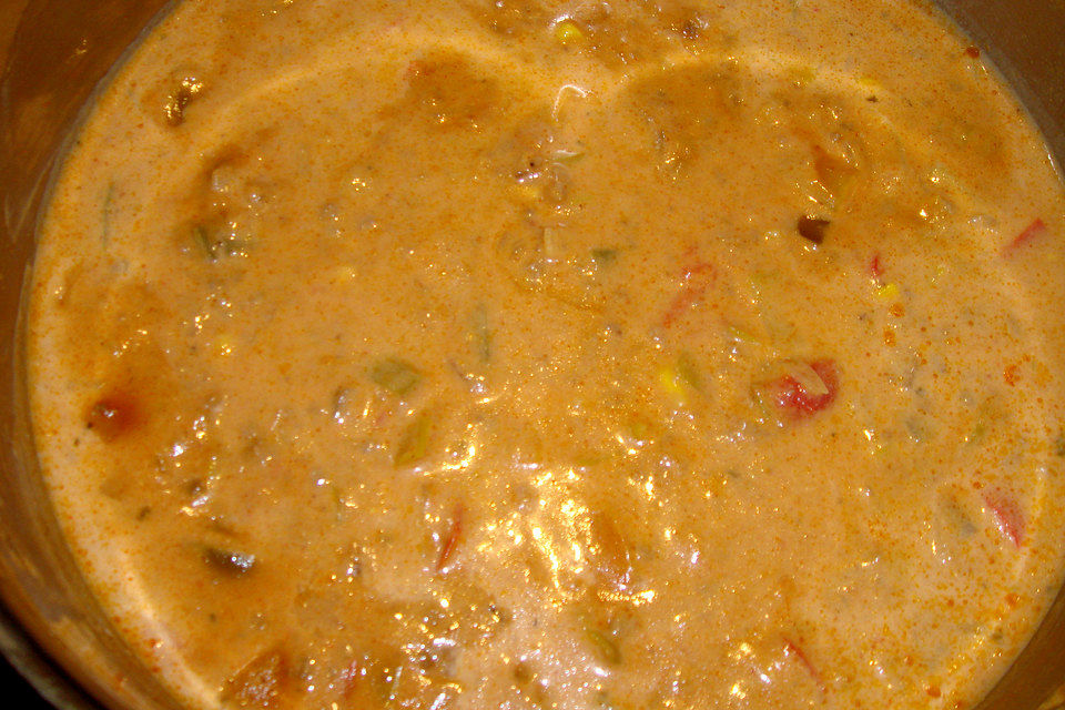 Ajvarsuppe mit Hackfleisch