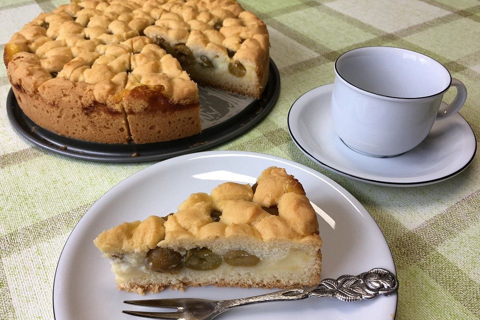 Mirabellenkuchen mit Vanillepudding