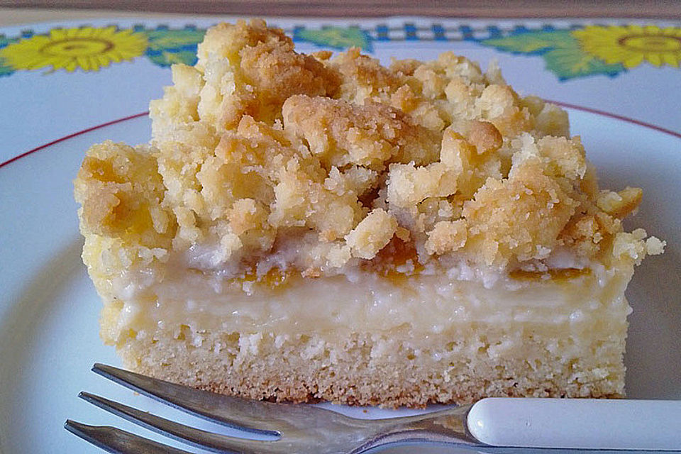 Mirabellenkuchen mit Vanillepudding