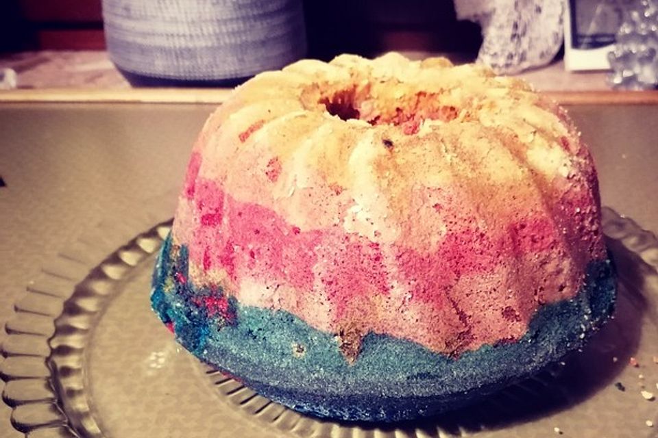 Regenbogenkuchen mit Zitronenlimonade