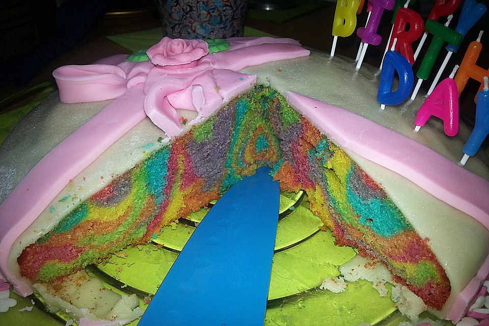 Regenbogenkuchen mit Zitronenlimonade