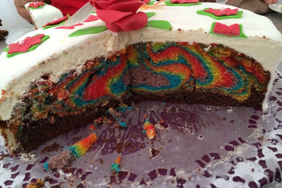 Regenbogenkuchen mit Zitronenlimonade