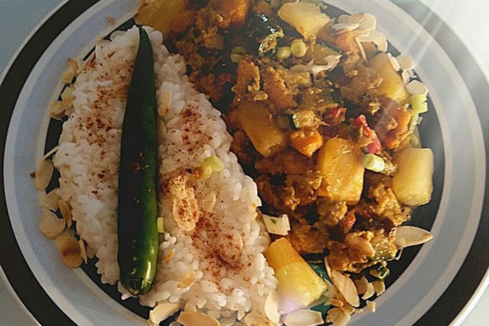 Süßkartoffelcurry mit karamellisierter Ananas