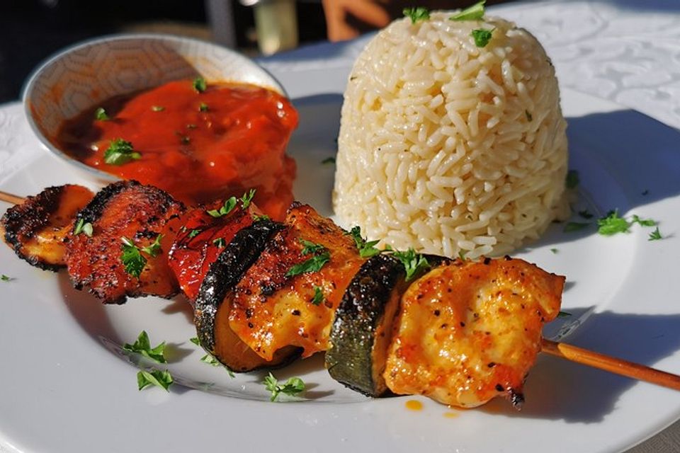 Schaschlikspieße mit mariniertem Fleisch