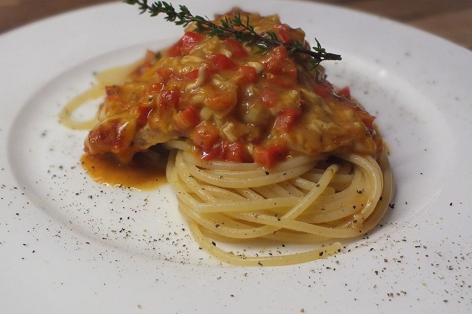 Ofenschnitzel überbacken mit Paprika