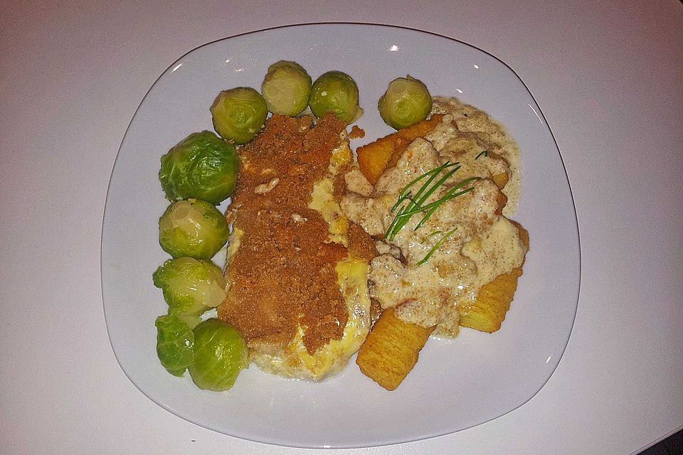 Schnitzel mit Paniermehlkruste überbacken