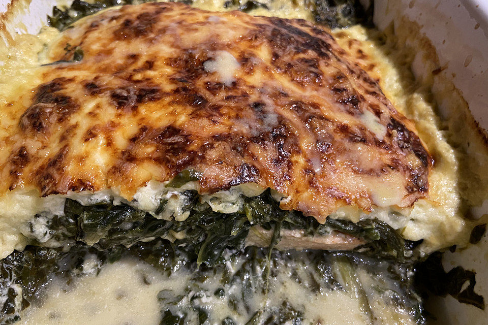 Lachs-Spinat-Feta Lasagne