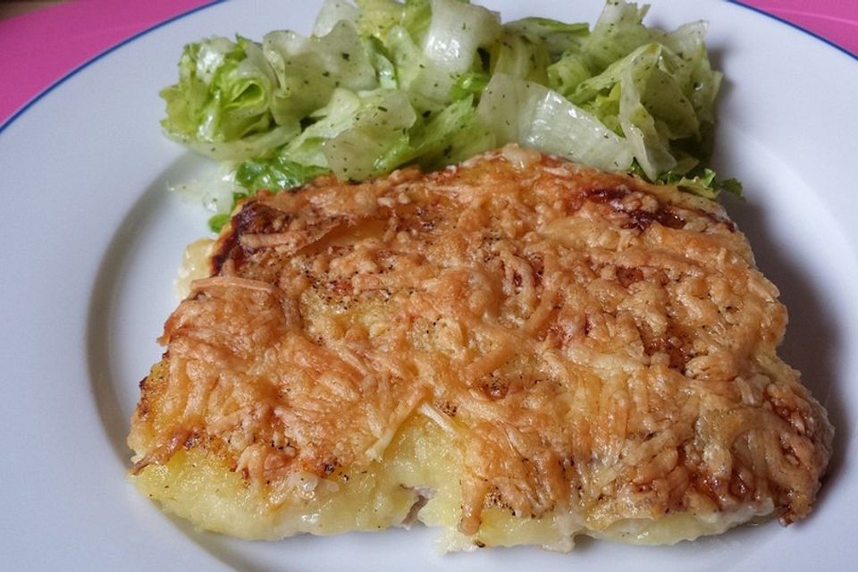 Schnitzel mit Kloßteig überbacken