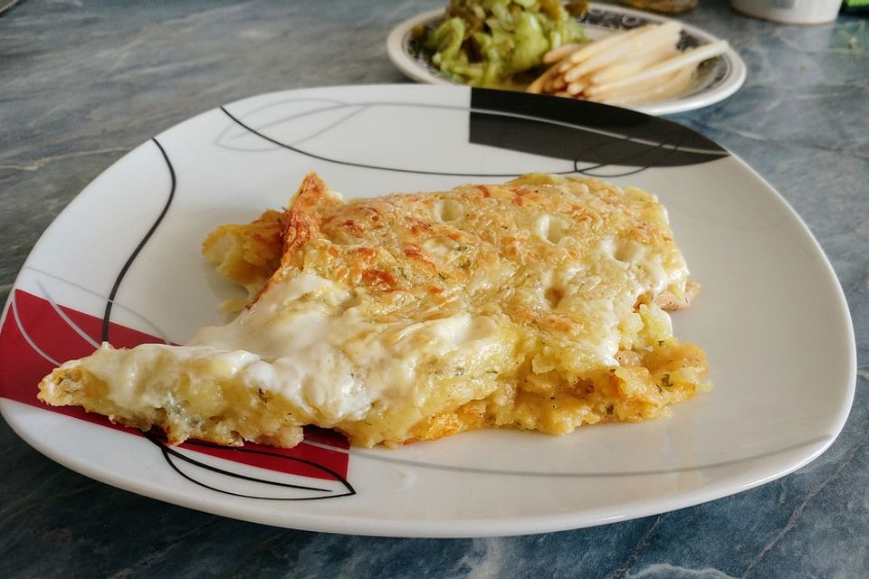 Schnitzel mit Kloßteig überbacken