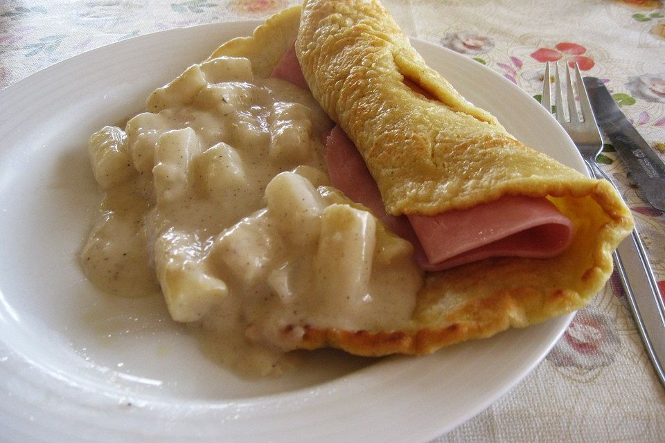 Spargel mit Schinkenpfannkuchen