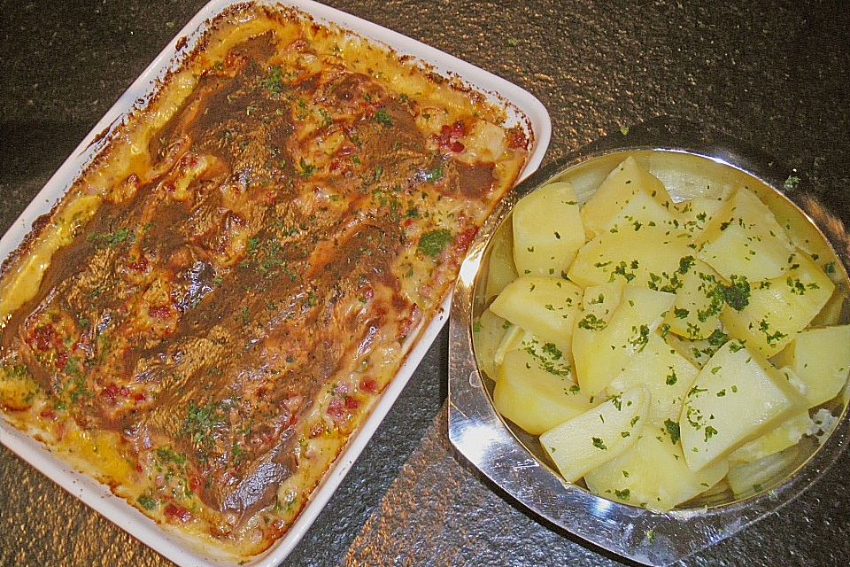 Lauchgratin mit Schinken