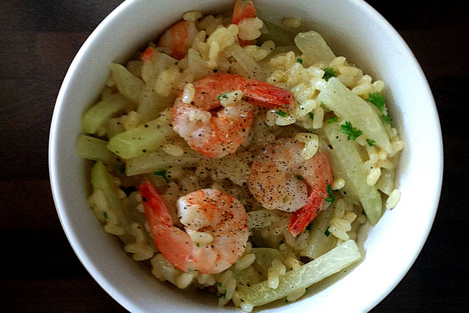 Kohlrabi-Risotto mit Shrimps