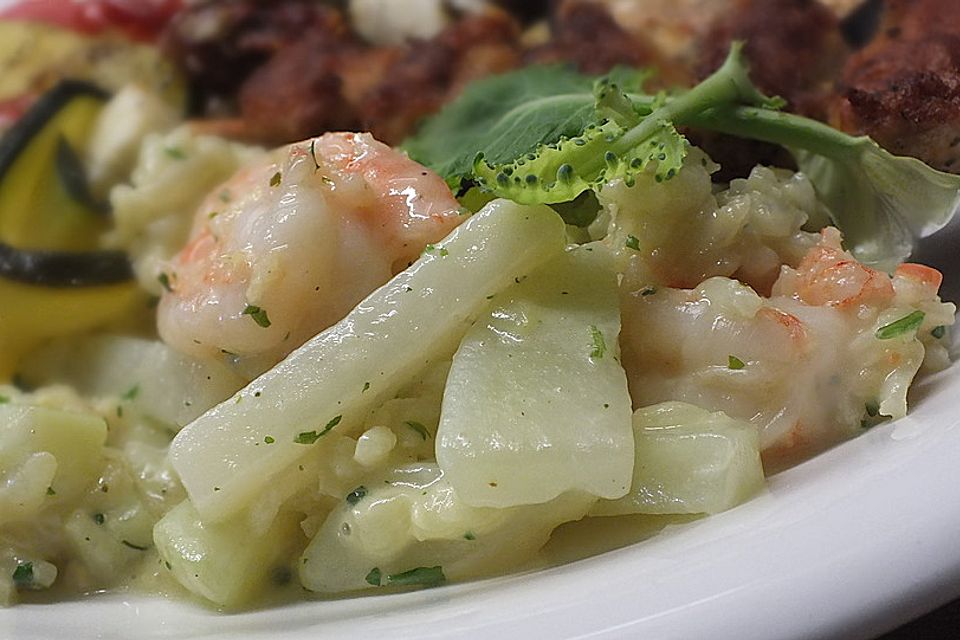 Kohlrabi-Risotto mit Shrimps