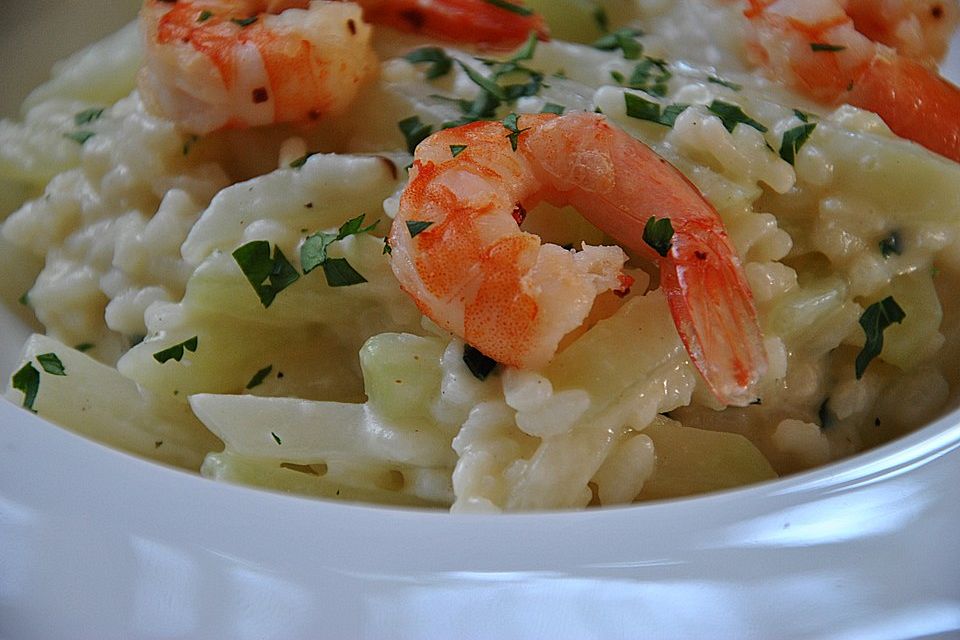 Kohlrabi-Risotto mit Shrimps