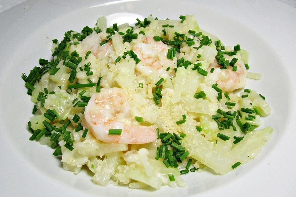 Kohlrabi-Risotto mit Shrimps