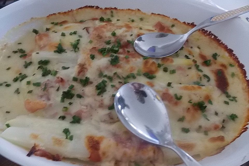 Spargel-Schinken-Gratin