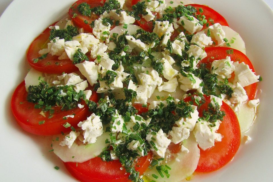 Gurke-Tomate-Feta-Carpaccio