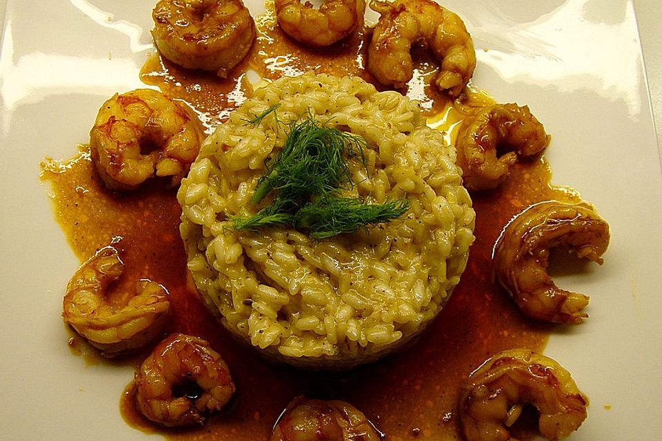 Marinierte Gambas mit Fenchelrisotto