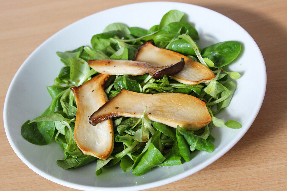 Kräuterseitlinge auf Feldsalat