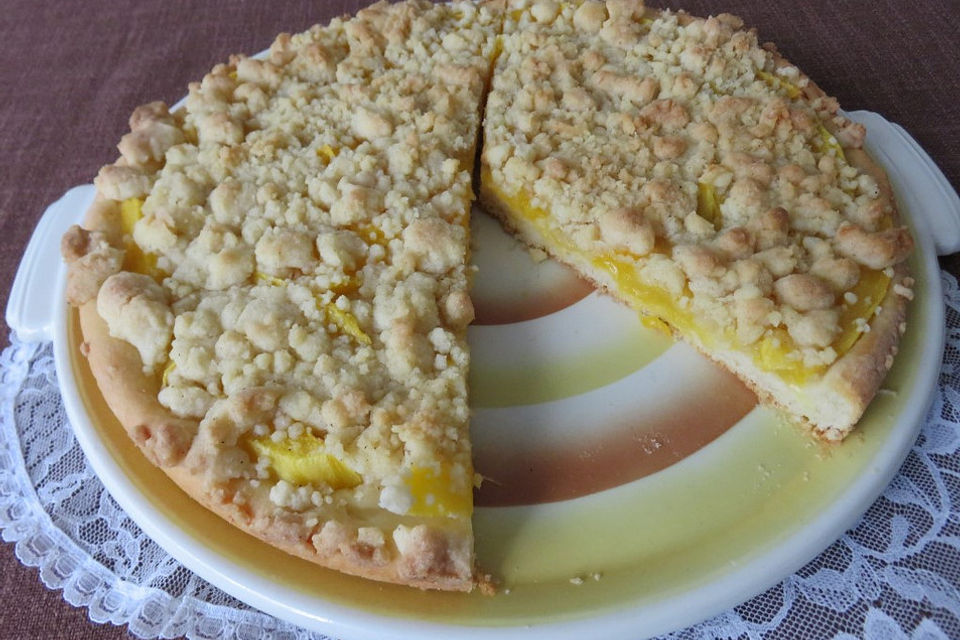 Mango Streuselkuchen mit Vanillecreme