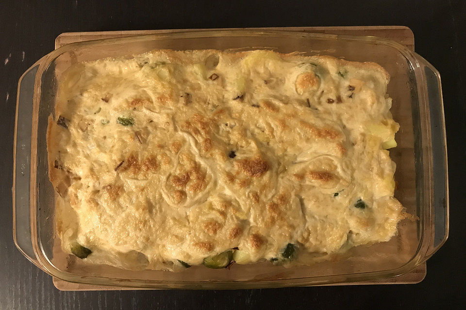 Kartoffel-Rosenkohl Gratin