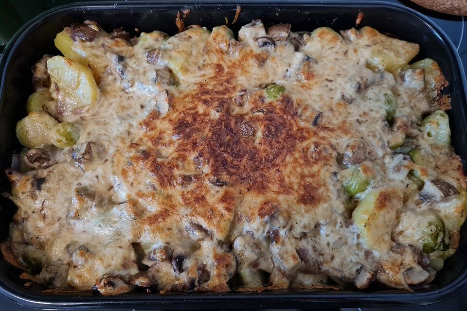 Kartoffel-Rosenkohl Gratin