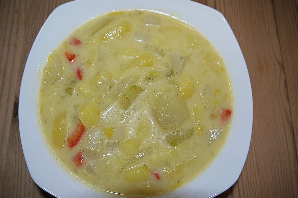 Kartoffel-Gemüsesuppe mit Kokosmilch