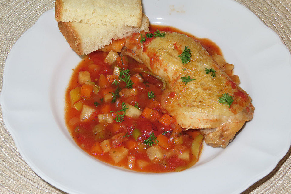 Hähnchen in Tomaten-Knoblauchsoße