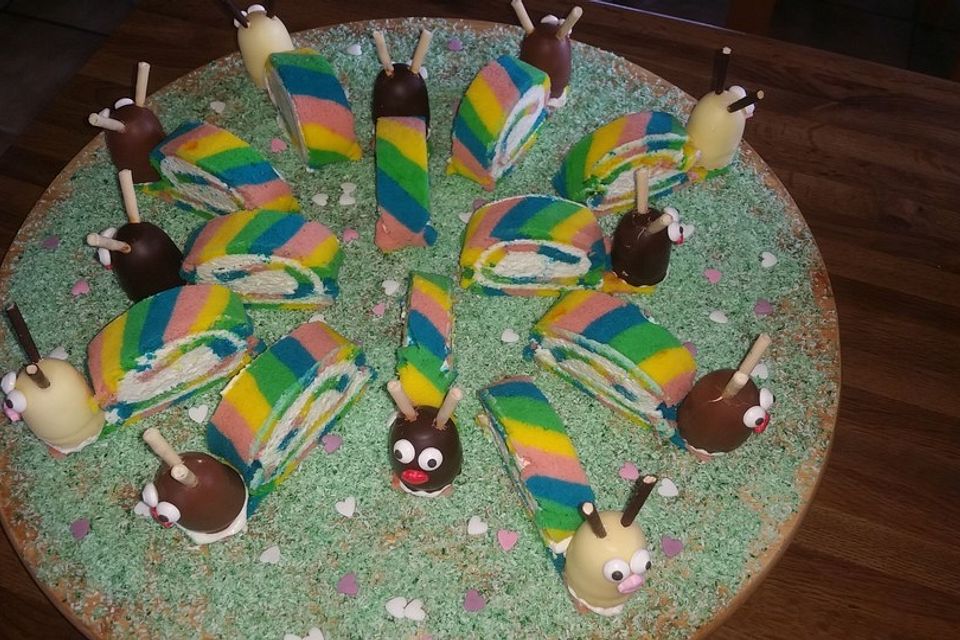 Regenbogen-Biskuit-Schnecken