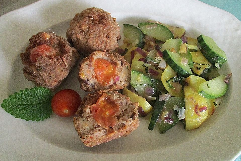 Frittierte Hackbällchen mit Tomatenkern