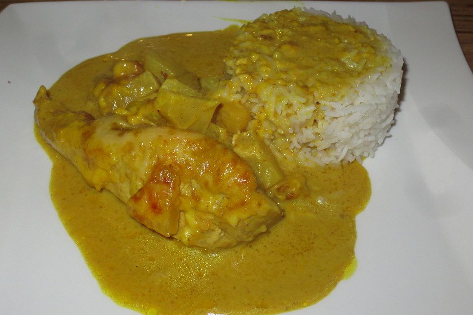 Hähnchen Hawaii mit Currysoße