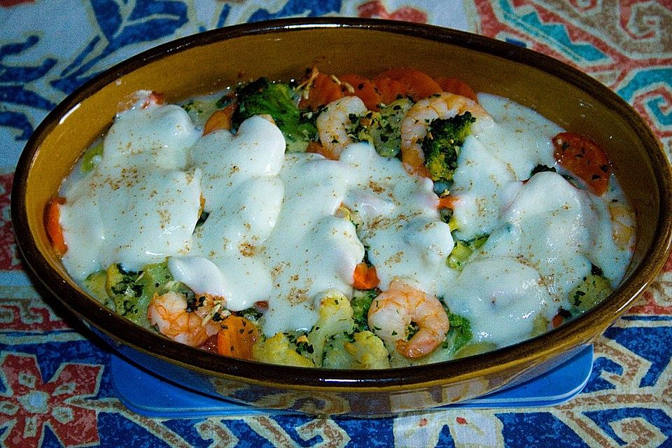 Gemüseauflauf mit King Prawns