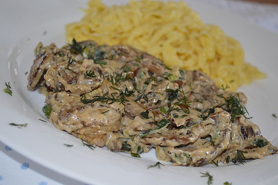 Champignonpfanne mit Frischkäse