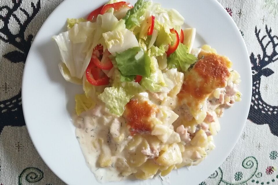 Räucherlachs-Kartoffel-Sahne-Gratin