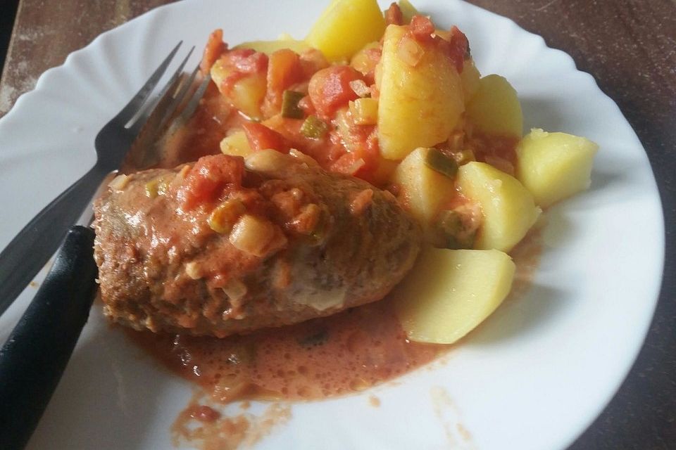 Hackfleisch Rouladen mit Kartoffeln