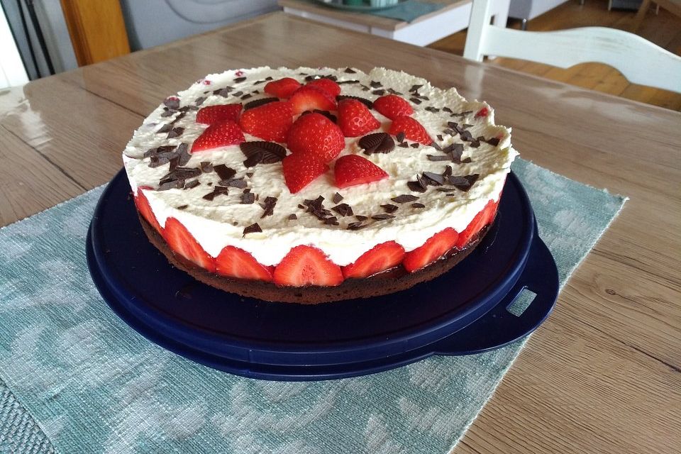 Erdbeerkuchen mit Schokoladenboden