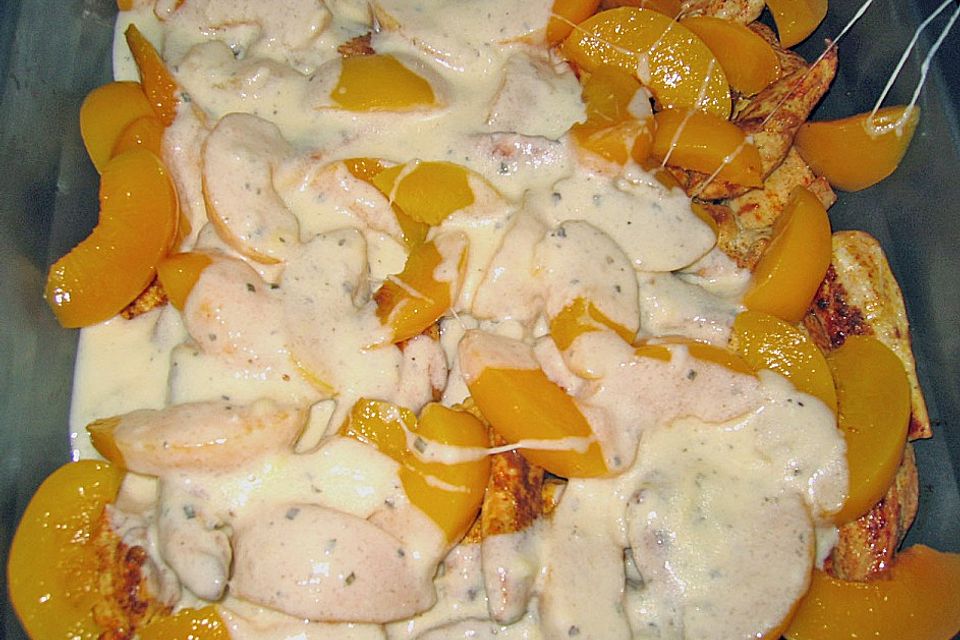 Pfirsich - Gratin mit Schweinefilet