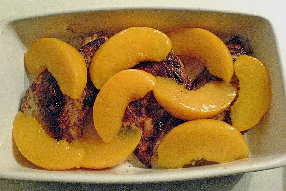 Pfirsich - Gratin mit Schweinefilet