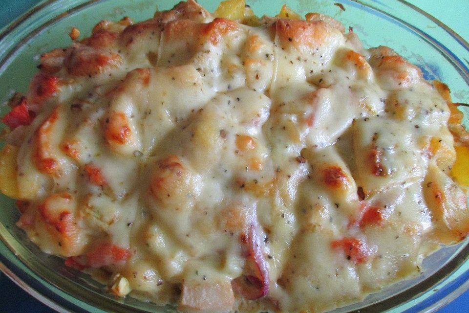 Kartoffel-Lauch-Birnen-Gratin