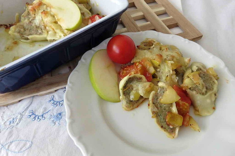 Maultaschen mit Apfel überbacken