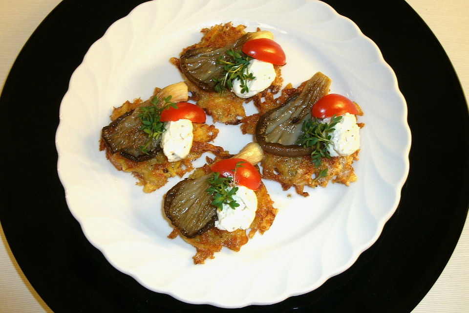 Käse-Kartoffelrösti mit Austernpilzen