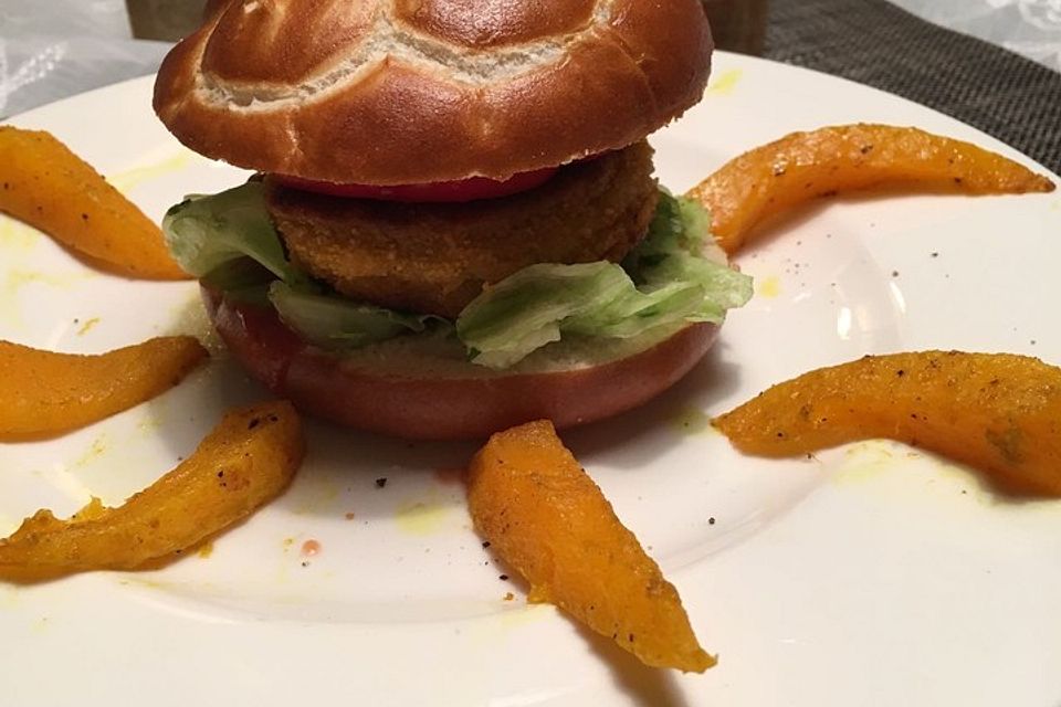 Spicy Fishburger mit Kürbispommes