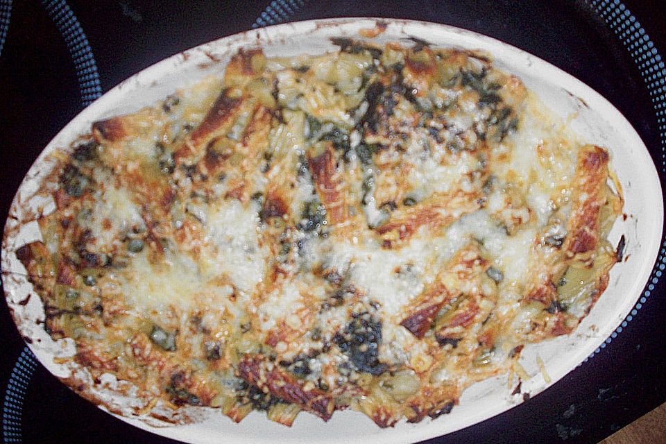 Makkaroni-Spinat-Gratin