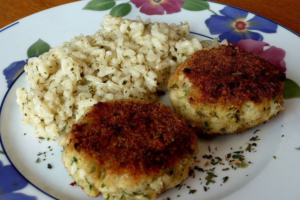 Dorschfrikadellen und Risotto