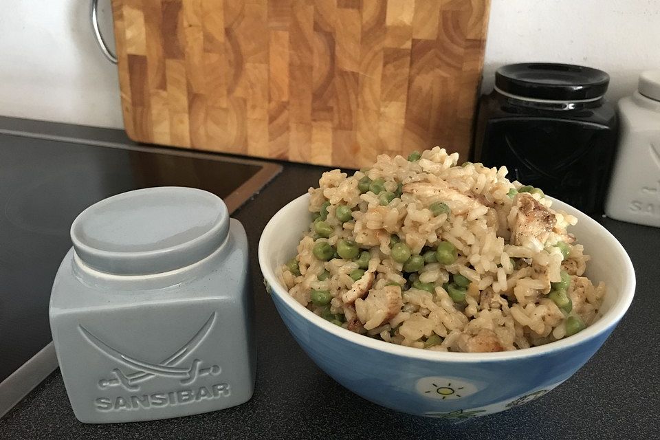 Erbsen-Cajun-Hähnchen-Risotto