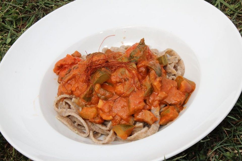 Gurken-Champignons-Tomaten-Sahnesauce