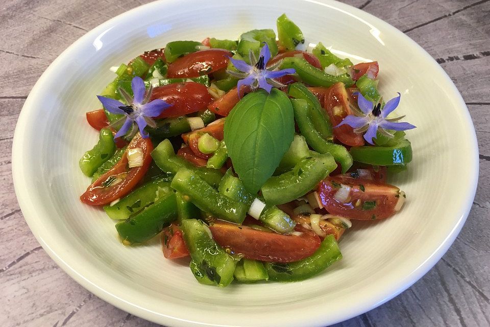 Vegetarischer Paprika-Tomaten-Salat