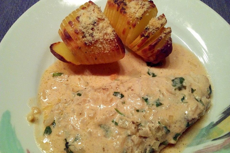 Rotbarschfilet mit Weißweinsoße