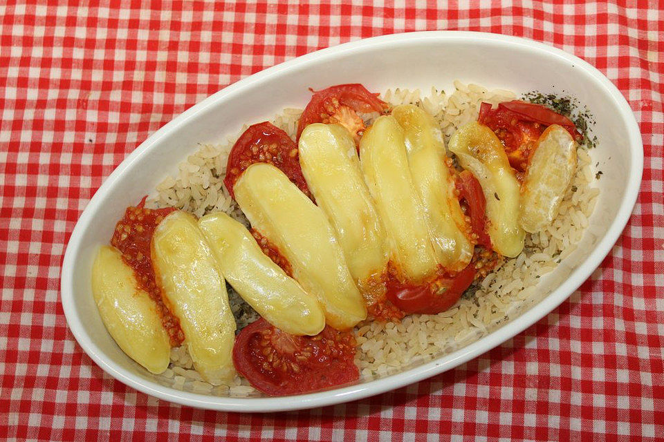 Überbackener Reis mit Tomaten